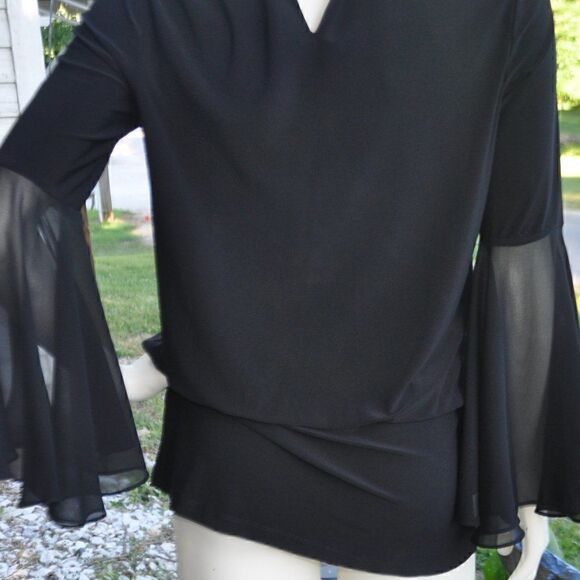 2/$15 Laurie Felt Size Small Black Blouse with Sheer Sleeves and choker neckli… - Picture 3 of 4